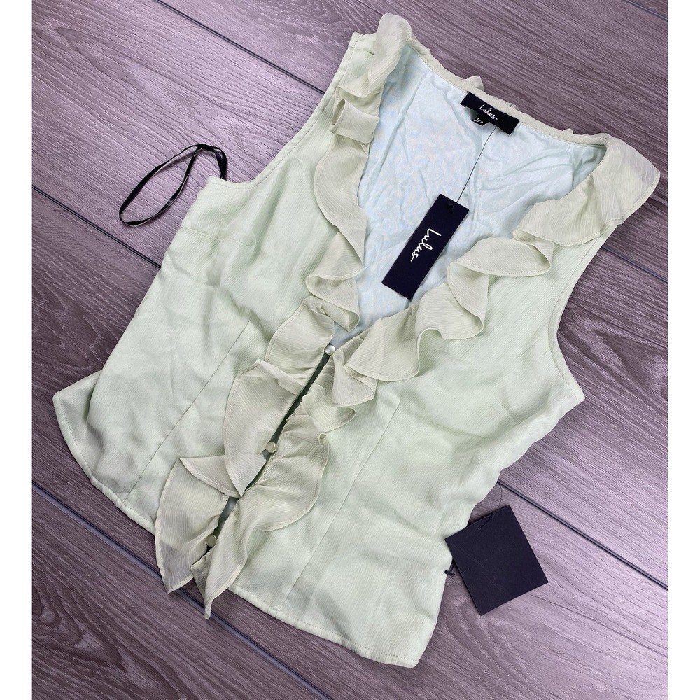 Lulus Women's Sleeveless Ruffle Briella Top Green Size Small New